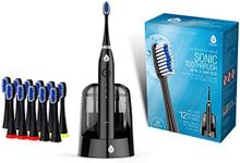 Pursonic S750 Sonic Toothbrush (Black) — Smart Series Electronic Power Rechargeable Battery Toothbrush — Electronic Toothbrush for Adults — 12 Bonus Brush Heads — Rechargeable Toothbrushes for Adults