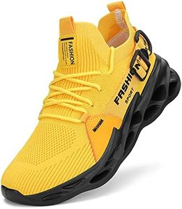 Nihaoya Mens Tennis Shoes Breathable Athletic Sneakers Lightweight Sport Shoes for Workout Walking, Yellow&black, 12