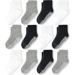 CozyWay Non Slip Baby Socks Toddler Socks 12 Pairs with Grip for Boys Girls Baby Infants Kids Anti Skid Cotton Crew Socks 3-5 Years