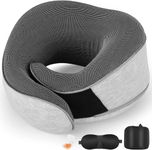 AYhome Travel Pillow, Memory Foam Neck Pillow for Travel, Portable Flight Pillow for Neck Support, Travel Neck Pillow for Airplane Train with Eyemask and Earplugs(Light Grey)