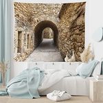 Ambesonne Vintage Tapestry, Medieval Historic Street with Stone Walls in Pals Girona Catalonia Spain Picture, Wide Wall Hanging for Bedroom Living Room Dorm, 80" X 60", Beige