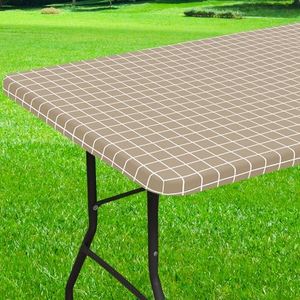 Spotjoy Rectangle Table Cloth, Elastic Fitted Flannel Backed Plastic Table Covers for 4 Foot Folding Tables, Waterproof Vinyl Tablecloths for Picnic, Camping, Indoor and Outdoor (Khaki, 24 x 48 inch)