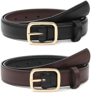 Kajeer Reversible Belts for Women, Two-in-One PU Leather Womens Belts for Jeans with Golden Buckle(L, Black + Coffee)