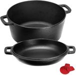 Homodoskey 2 in 1 Pre Seasoned Dutch Oven with Skillet Lid for Induction, Electric, Grill, Stovetop, BBQ, Camping (5.2 Litre Pan)