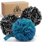 Bath Puffs Shower Loofah Sponge - Mesh Body Poufs, Large Loufa Sponges, Men Women Luffas, Soft Exfoliating Shower Lufa Poofs Back Scrubber Ball loofas for Skin Wash, 3 Pack（XL 75G), Black