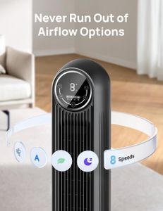 DREO Silent Tower Fan, 8-Speed Bladeless Floor Fan – Remote, 90° Oscillation, Black