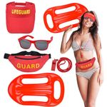 xinrongda 5PCS Lifeguard Costume Lifeguard Fancy Dress, Baywatch Costume Life Guards Costume, Include Hat Fanny Pack Whistle Inflatable Float Sunglasses, Halloween Fancy Dress for Pool Party