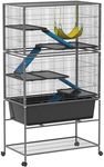 PawHut 5 Levels Rabbit Cage, Rolling Rat Cage with Slide Out 16cm Deep Tray, Non Slip Cloth Covered Ramps, Hammock, for Bunny, Pet Mink, Chinchillas, Squirrel, 88 x 48 x 150.5cm, Dark Grey