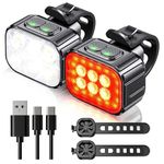 USB Rechargeable Bike Front and Rear Lights with Spotlights and Floodlights, Featuring 2 x 4+2 x 6 Lighting Modes IP65 Waterproof, Dual Switch Design, Suitable for Road Mountain Cycling and Camping