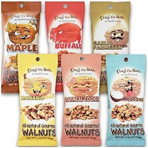 Crazy Go Nuts Walnuts Sampler 6-Pack - Banana, Buffalo, Coconut, Garlic Parmesan, Maple, and Oatmeal Cookie - Healthy Snacks, Gluten Free, Superfood, Natural, Omega 3 Fatty Acids, and Antioxidants