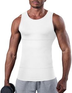 KOCLES Compression Shirt Men Slimming Undershirt Body Shaper Vest, Gym Workout Gynecomastia Compression Tank Top, Abs Abdomen Shapewear Tummy Control (3X-Large, White)