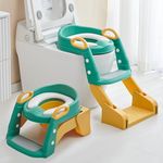 Baybee Vega 3 In 1 Western Toilet Potty Seat For Kids,Baby Potty Training Seat Chair With Splash Guard,Handle,Ladder & Cushion Seat|Kids Toilet Seat|Potty Seat For 1-8 Years Child (Green) - Plastic