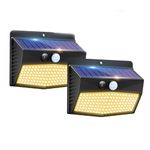 Solar Lights Outdoor, [ 2 Pack/138LED ] Solar Motion Sensor Light Outdoor with 3 Lighting Modes Wireless Waterproof Solar Wall Lights Solar Security Lights for Fence Yard Garden Deck Garage-Warm White