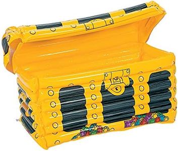 Fun Express Inflatable Treasure Chest Cooler - Yellow and Black - 2 ft. x 17" x 13" - Fill with Ice and Booty - Pirate, Mermaid and Under Sea Party Decor