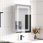 LUMIRRORS® LED Bathroom Mirror Cabinets with Lights and Shaver Socket 50x70cm, Wall Mounted Bathroom Cabinet with 3 Colour Lighting, Anti Fog, Dimmer, Touch Switch, Glass Shelves, Waterproof IP44