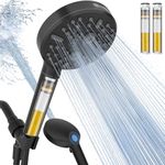 Filtered Shower Head, High Pressure 9 Spray Mode Showerhead - Built in Power Wash for Clean, Showerhead with Filters for Hard Water Remove Chlorine and Harmful Substance(Matte Black, 3 Filters)