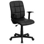 Flash Furniture GO-1691-1-BK-A-GG Mid-Back Quilted Vinyl Task Chair with Nylon Arms, Black