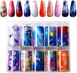 Makartt Nail Art Foil Stickers 10 Rolls Nail Foil Transfer Stickers with Starry Sky Flower Butterfly Nail Foil Adhesive Nail Decals Nail Art Supplies for Nail Art Designs - 4x100cm