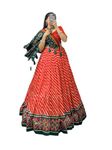 KrishuEthnics Rajasthani Tussar Silk Lehenga Choli with Laheriya and Bandhani Print & Foil Work (RED)