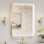 Oerbasz LED Mirror for Bathroom 24X32 Inch Gold Framed with Anti-Fog, Stepless Dimmable, Front Lit, LED Bathroom Vanity Mirror for Wall, Memory Function, Tempered Glass, Shatter-Proof