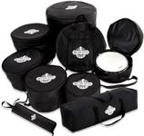 Drum Cases (9pcs) All-In-One Drum Bags, Drum Hardware Case, Cymbal Bag & Drum stick bag, 10mm Padding, 10"/12"/13" Toms, 16" Floor Tom, 14" snare, 22" Kick, 46" hardware, 22" Cymbal Bag, Drumstick bag