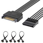 J&D 15 Pin SATA Power Extension Cable (3 Pack), Male to Female Cable, 10 inch, Black