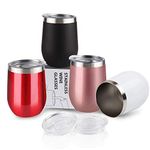 Sivaphe 12 oz Wine Tumbler with lids 4 Pack Vacuum Double Wall Insulated Stainless Steel Travel Coffee Mugs Keep Cold and Hot Hours for Wine Coffee Beer Juice (Black+Red+Rose Gold+White)