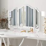 Hollywood Large Vanity Tri-fold Makeup Mirror, 3 Side Folding Tabletop Mirror white
