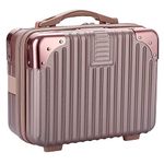 Tolida Makeup Travel Case, Hard Shell Cosmetic Organizer Bag with Elastic Band and Soft Handle, Portable Mini ABS Carrying Suitcase for Skin Care (Vertical Grain with Corner Protector, Gold Rose)