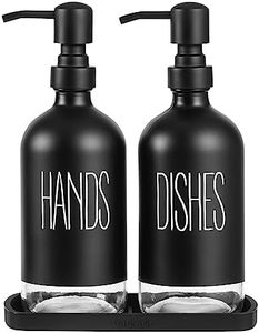 Gaussra Kitchen Soap Dispenser Set with Tray, Hand and Dish Soap Dispenser for Kitchen Sink, Stainless Steel Pump, 16 Oz Glass Soap Dispenser Bathroom, Modern Farmhouse Kitchen Decor (Black)