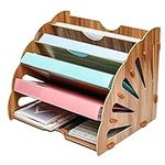 EXERZ Wooden Filing Trays, Large Wood Office Desk Stationery Expanding File Organiser Rack Tray Holder Divider for A4 Paper, Magazine, Paperwork and Document