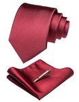 RBOCOTT Burgundy Tie and Pocket Square Necktie Tie Clip Set for Men (16)