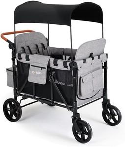 Cochildor Elite 4-Seater Wagon Stroller for 2-4 Kids, One-Hand Fold, High Seats with 5 Point Harness, Adjustable Handle & Canopy, Light Gray