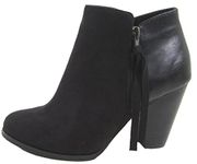 Soda Women's Ages Tassel Zip Chunky Heel Bootie black Size: 5.5