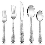 Homikit 60 Pieces Hammered Silverware Set, Stainless Steel Flatware Cutlery for 12, Fancy Metal Tableware Eating Utensils Include Knives Forks Spoons, Mirror Polish, Dishwasher Safe, Silver