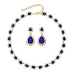 WOWORAMA Wedding Bridal Necklace Earrings Jewelry Set for Women Bridal Statement Necklace And Earrings Set Crystal Rhinestone Blue Gold Jewelry Set Blue Gold-Tone