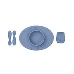 ezpz First Foods Set for Babies – Suctioning Bowl, Cup, & Spoons for Self-Feeding & Fine Motor Skills Development – 100% Food Grade Silicone, Dishwasher Safe – Perfect for 4 Months Plus (Indigo)