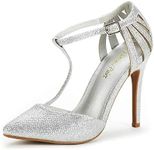 DREAM PAIRS Women's Stiletto High Heels T-Strap Pointed Toe Dress Court Shoes Oppointed_Mary,Size 6.5,Silver/Glitter,Oppointed_Mary