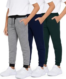 Real Essentials 3 Pack: Boys Youth Teen Active Athletic Basic Soft Kids Sports Fleece Jogger Soccer Track Gym Running Slim Pajama Sweatpants Casual Pantalones Winter Pockets-Set 1,XS(6-7)