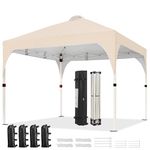 Yaheetech Pop Up Gazebo, 3x3m Instant Folding Water-Resistant Shelter with Wheeled Bag, 4 Sandbags, 4 Ropes, 12 Stakes, Metal Frame, Adjustable Height, Top Air Vent, Beige