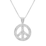 Amanda Rose Collection Women's Diamond Peace Sign Pendant-Necklace In Sterling Silver On An 18In Box Chain