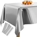 PartyWoo Silver Foil Tablecloth, 2 PACK 54 x 108 Inch Rectangle Party, for 6 to 8 Foot Table, Metallic Cover, Waterproof Cloth Birthday, Wedding, Silver-2 Pack-9566