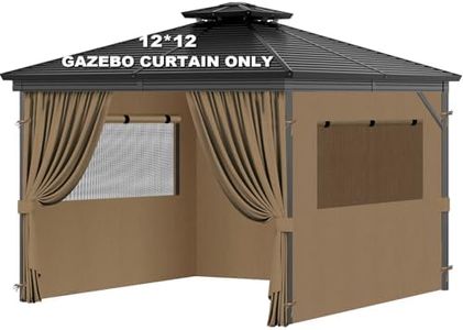 12x12 FT Outdoor Gazebo Curtains, Waterproof 2-Panel, Mosquito Mesh, Khaki