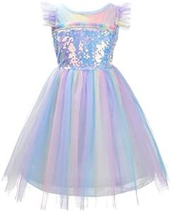 Dressy Daisy Unicorn Birthday Rainbow Tulle Dress Princess Costume Fancy Party Outfit for Toddler Girls Size 4-5