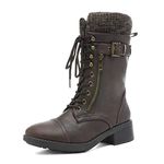 DREAM PAIRS Women's Fall Lace up Mid Calf Combat Riding Military Fur-lined Boots,Size 8,Brown,AMAZON