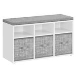 VASAGLE Shoe Bench with Cushion, Shoe Storage Bench with 6 Compartments and 3 Adjustable Shelves, Hallway Bench with 3 Storage Boxes, for Bedroom, Closet, Living Room, Cloud White LSB101W01