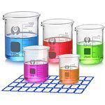 5 Pack Glass Graduated Measuring Beaker Set 5ml 10ml 25ml 50ml 100ml Thick Glass Borosilicate Low Form Lab Beakers