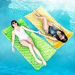 Sloosh Pocket Inflatable Floating Mat Swimming Pool Mattress Pool Mat Float Raft Lounge 2 Pieces(Green,Yellow)