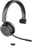 Poly Bluetooth Mono Headset 'Voyager 4210 UC' USB-A BT Dongle Charging Cradle SoundGuard Technology Microphone Arm Buttons on Headset Black