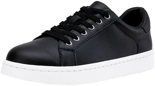 Vepose Black Sneakers for Women,8003L Leather Casual Tennis Sneakers,Lace Up Walking Shoes,Size 9(CJY8003L Black 09)